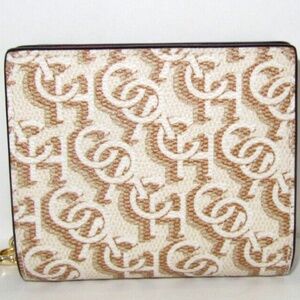 Coach Monogram Print Coated Canvas Snap Bifold Wallet w/ C Charm